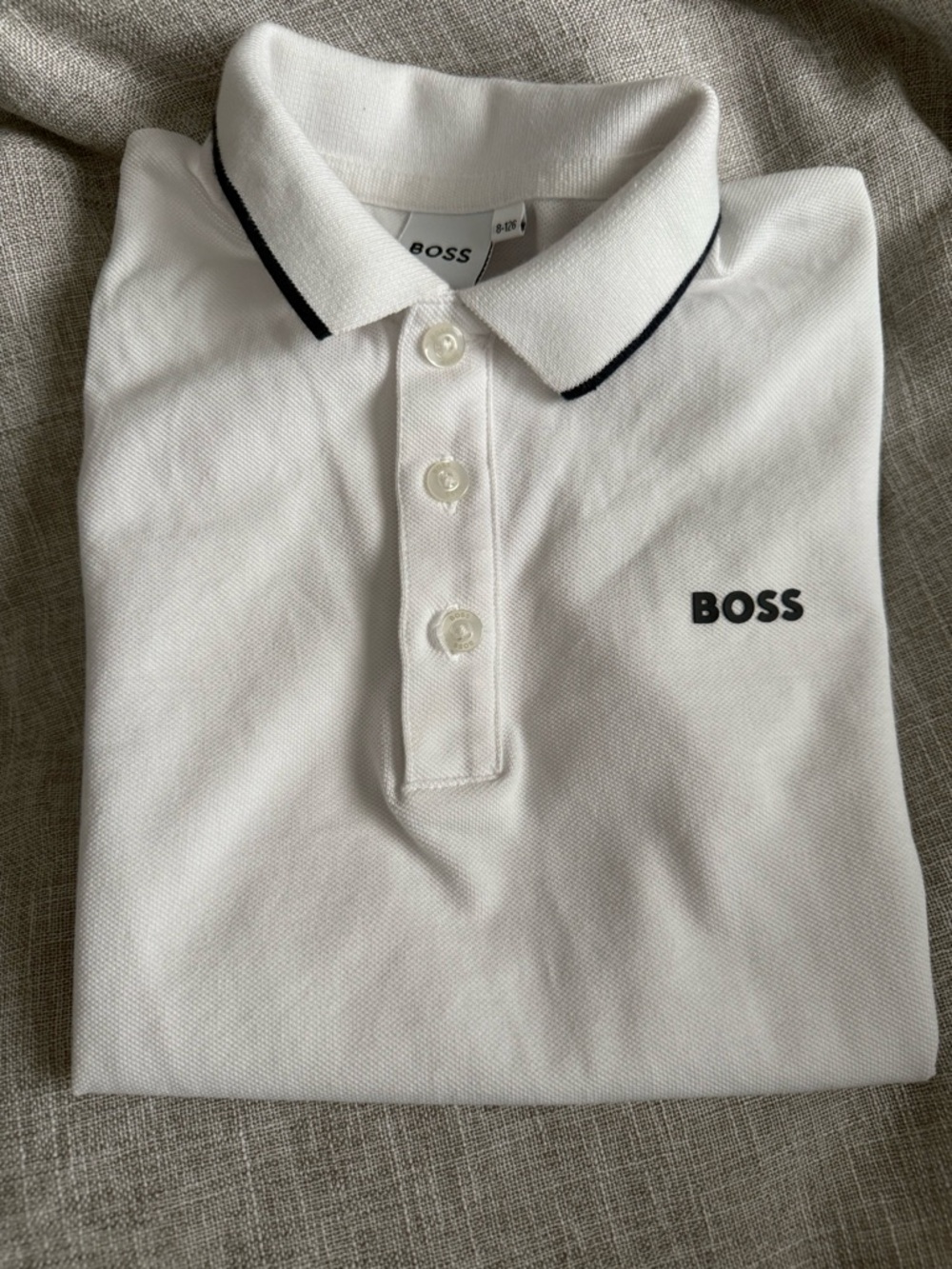 Boss White Polo Shirt with Black Trim - Picture 5 of 7